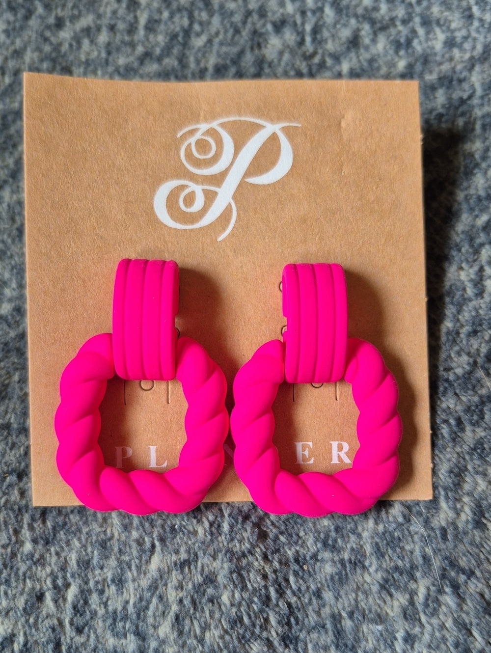Plunder Neon Pink Braided Hoop Drop Earrings